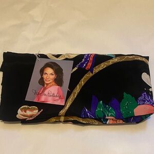 Diane Von Furstenberg Black 100% Silk Scarf with Vibrant Patterns